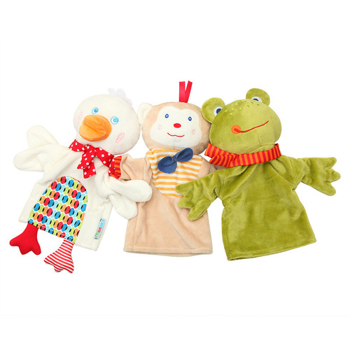 Cute cartoon animal hand puppet plush toy doll monkey frog duck comfort towel manufacturer wholesale