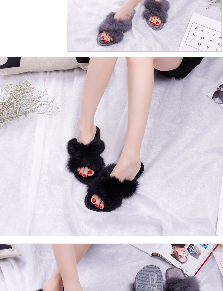 spring and autumn cross real rabbit fur soft bottom slippers NSPE9981