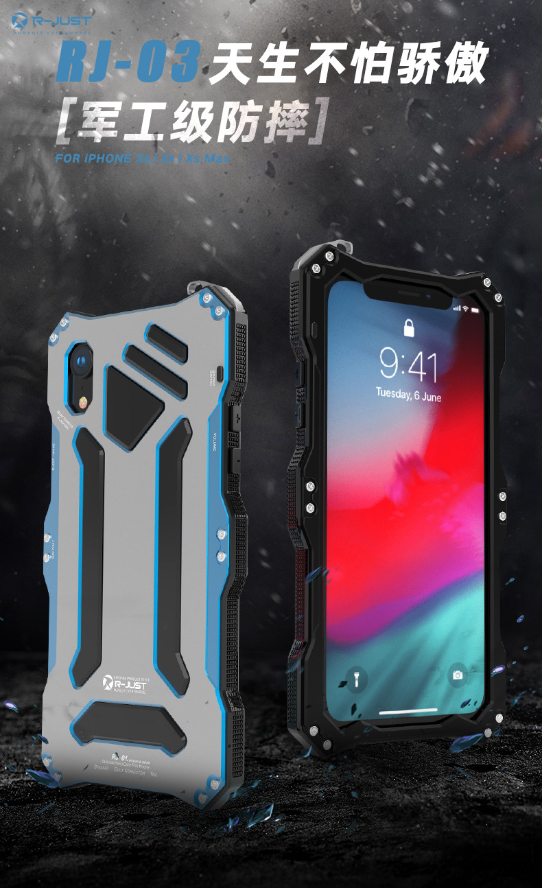 R-Just Gundam Water-resistant Shockproof Dirt-proof Snow-proof Premium Armor Heavy Duty Metal Protective Case Cover for Apple iPhone XS Max & iPhone XR & iPhone XS