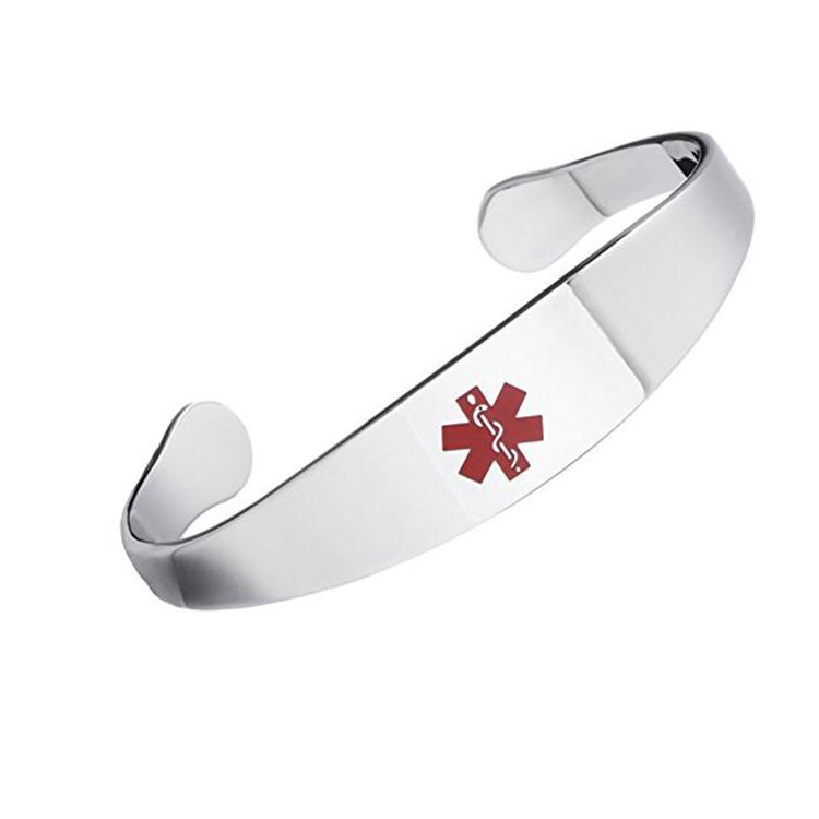 Wish Style C-Shaped Scepter Medical Symbol Stainless Steel Open Bracelet Titanium Steel Alert Amazon Wholesale Business