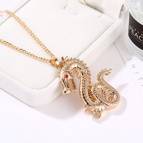 Fashion Creative Chinese gold dragon pendant necklace for women men china retro  Jewelry Ethnic Style Retro Zodiac Dragon Flash Diamond Necklace