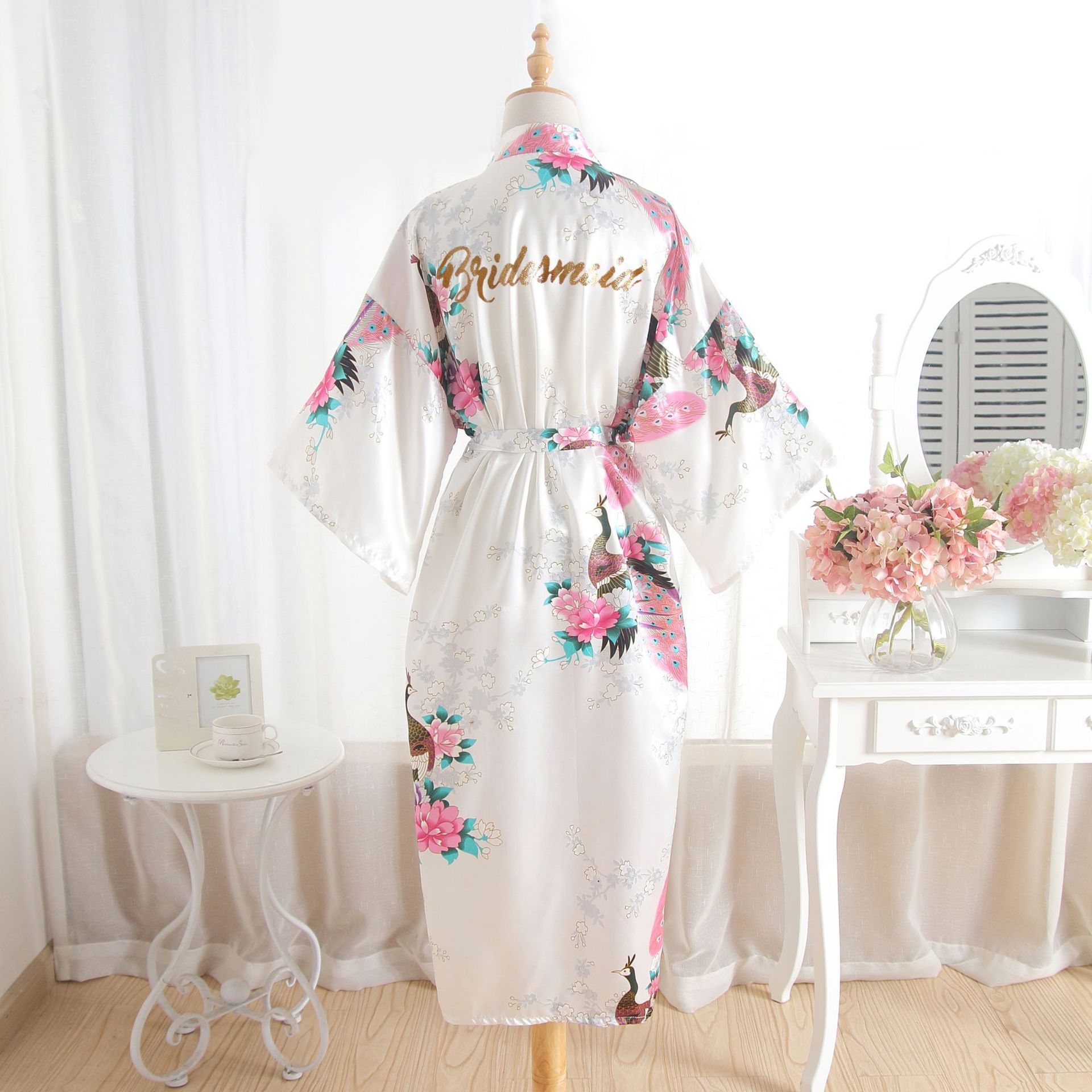 Peacock Letter Flower V Neck Imitated Silk Polyester Pajamas display picture 2