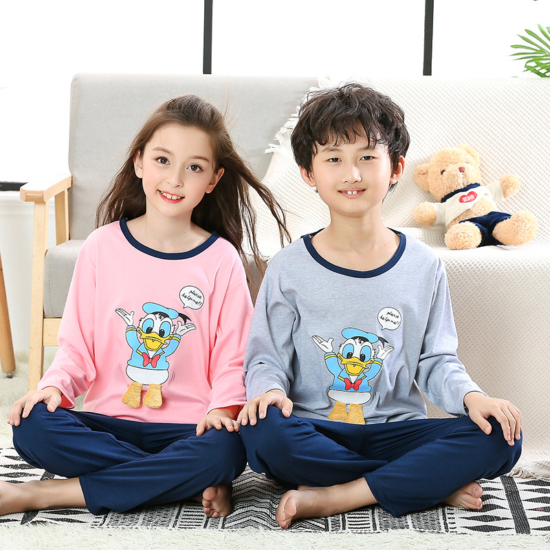 儿童睡衣男童女童宝宝空调服长袖套装针织棉3薄款5岁6男孩家居服