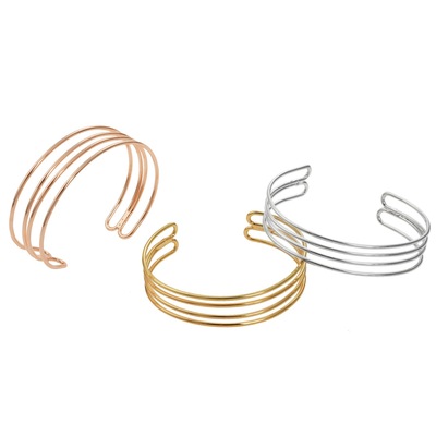 欧美流行多层简约开口手镯 可调大小金属手镯 速卖通爆款饰品批发