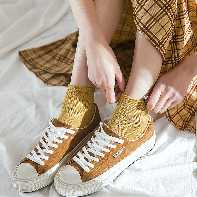 Japanese Muji Short Socks, Pure Cotton, Women's Solid Color Short Socks, Student All-Cotton Plain Artistic Sweat-Absorbent, Odor-Resistant, Versatile