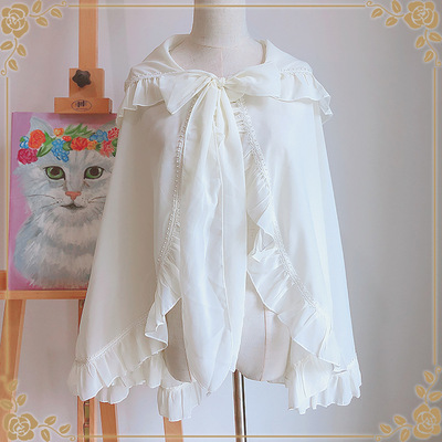 lolita原创少女春夏秋洋装软妹防晒外套系带长斗篷外搭带帽披肩|ms