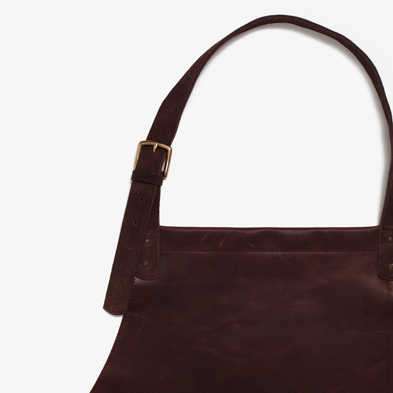 复古皮革工作围裙可调节颈带两个前袋工业围裙咖啡厨房围裙