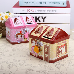 Creative cartoon house with lock piggy bank children's gift sketch student change storage jar kindergarten activity gift