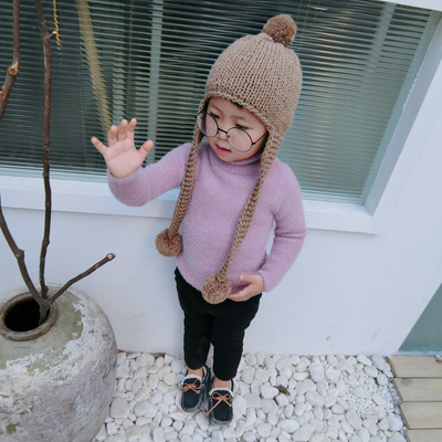 童毛衣 2018冬装新款 儿童仿貂绒毛衣 女童加厚高领针织打底衫潮|ru