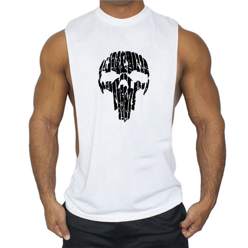 Amazon Sports & Leisure Skull Logo Breathable Open-Slit Cotton European & American Trendy Fitness Vest