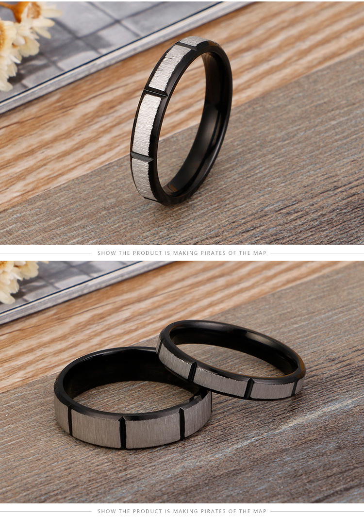 Geometric Pattern New Jewelry Stainless Steel Black Sand Surface Ring Couple Ring Wholesale