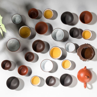 紫砂茶杯小杯内白小茶杯品茗功夫小茶杯单个陶瓷家用杯子主人杯子|ru