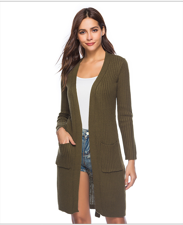 patched pocket long-sleeved knitted cardigan NSYH28545