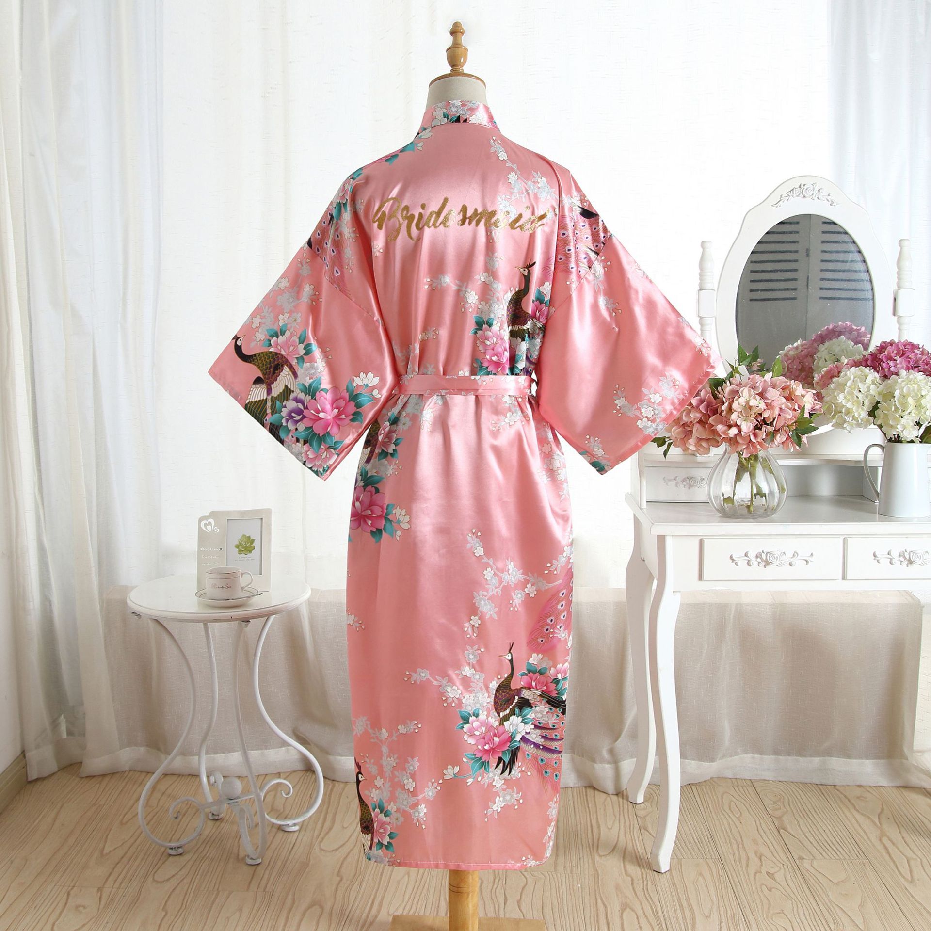 Peacock Letter Flower V Neck Imitated Silk Polyester Pajamas display picture 5