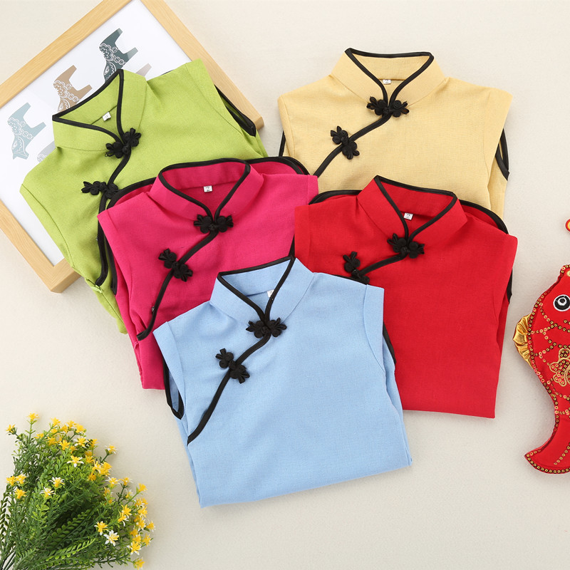 儿童旗袍夏季女童唐装中国民族风棉麻短袖中式女孩公主童装礼汉服|ru