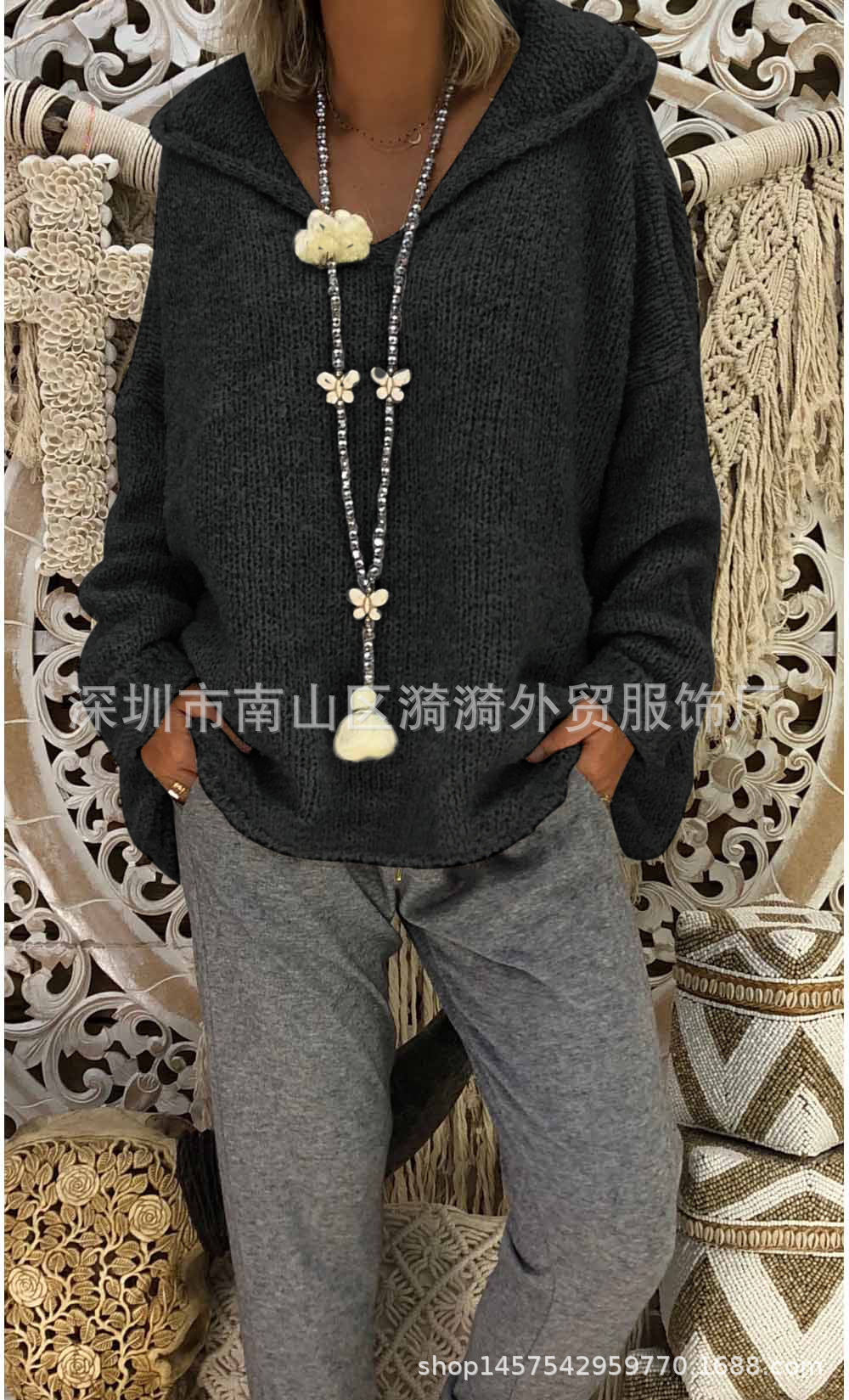 New Top Fashion Sexy Loose Hooded Sweater