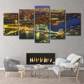跨境lazada ebay5块帆布艺术城市夜景灯光墙图片客厅现代装饰