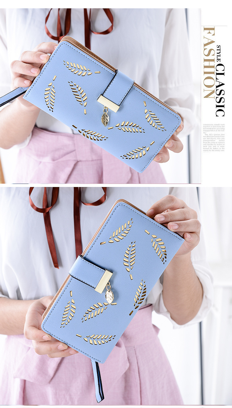 Damplånbok med bladmotiv, elegant korthållare för damer_voghion.com