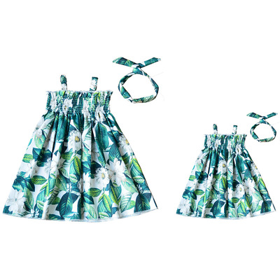 2019夏季数码印栀子花女童吊带连衣裙童装亲子装 母女装|ms