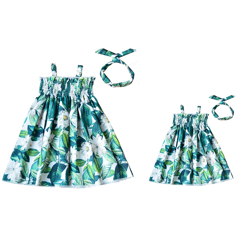 2019夏季数码印栀子花女童吊带连衣裙童装亲子装 母女装|ms