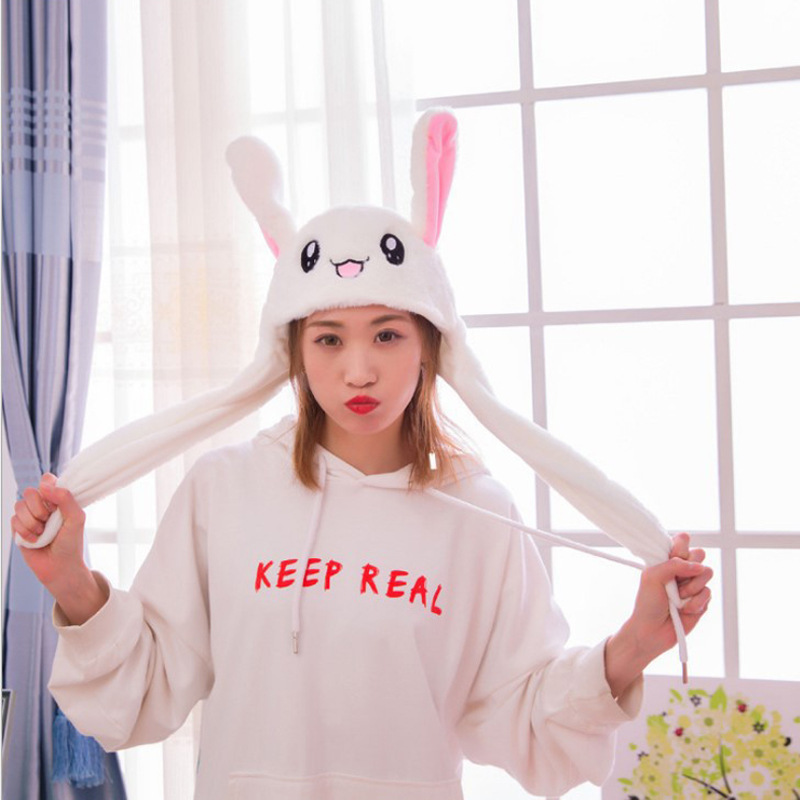 抖音同款网红兔子耳朵帽子会动的兔耳朵帽可爱萌萌哒 加绒保暖帽