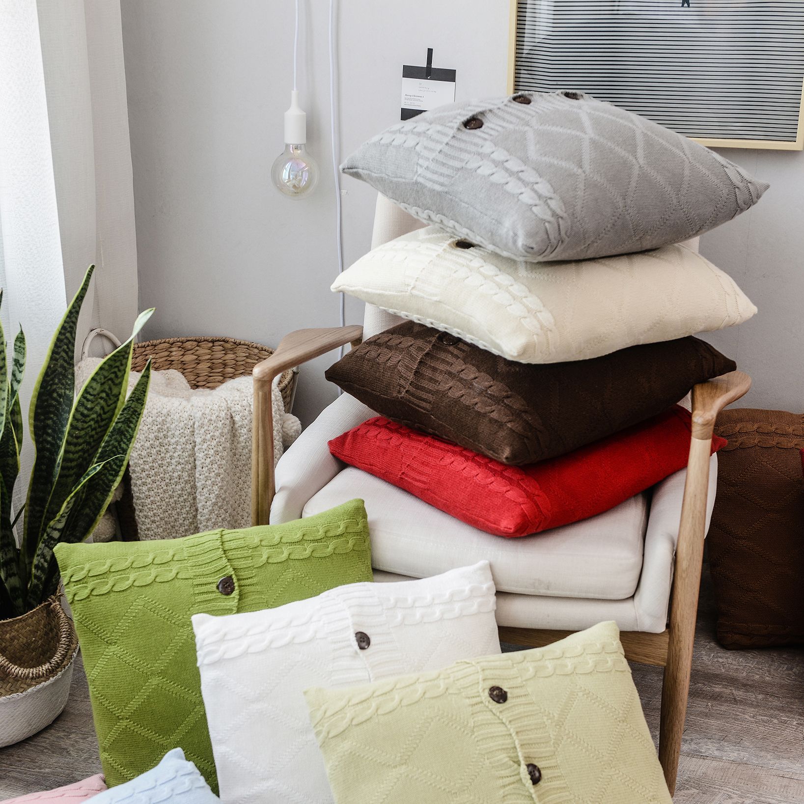 臻坊纺织 全棉麻花针织靠垫 软装配饰摄影道具 汽车腰垫家居必品