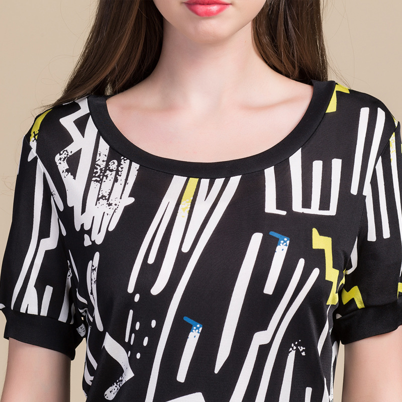 Silk Printed Short Sleeve T Shirt Plus Size Loose Fit Round Neck Summer Wear Womens Casual Top OEM Available