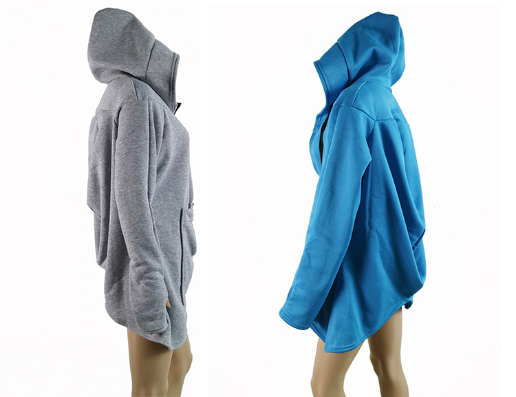 Mid Length Irregular Hooded Zipper Sweatshirt Coat Fleece Lined Multiple Colors Casual Style Wholesale Available