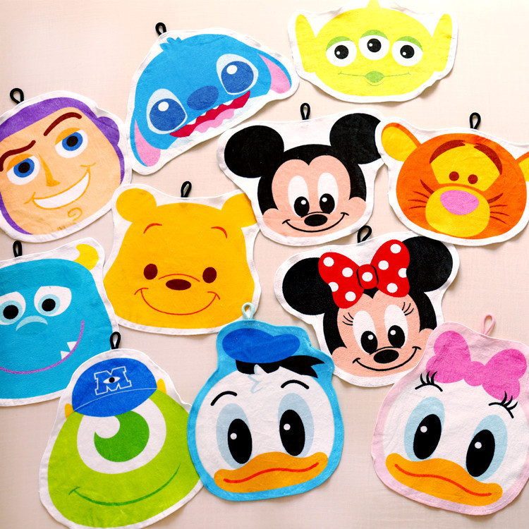 Cartoon Cute Minnie Donald Duck Stitch Big Eye Shape Hanging Children's Hand Towel Square Baby Handkerchief