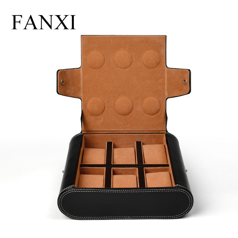 FANXI nuevo reloj de seis dígitos bolsa de almacenamiento Negro reloj de viaje portátil caja de almacenamiento