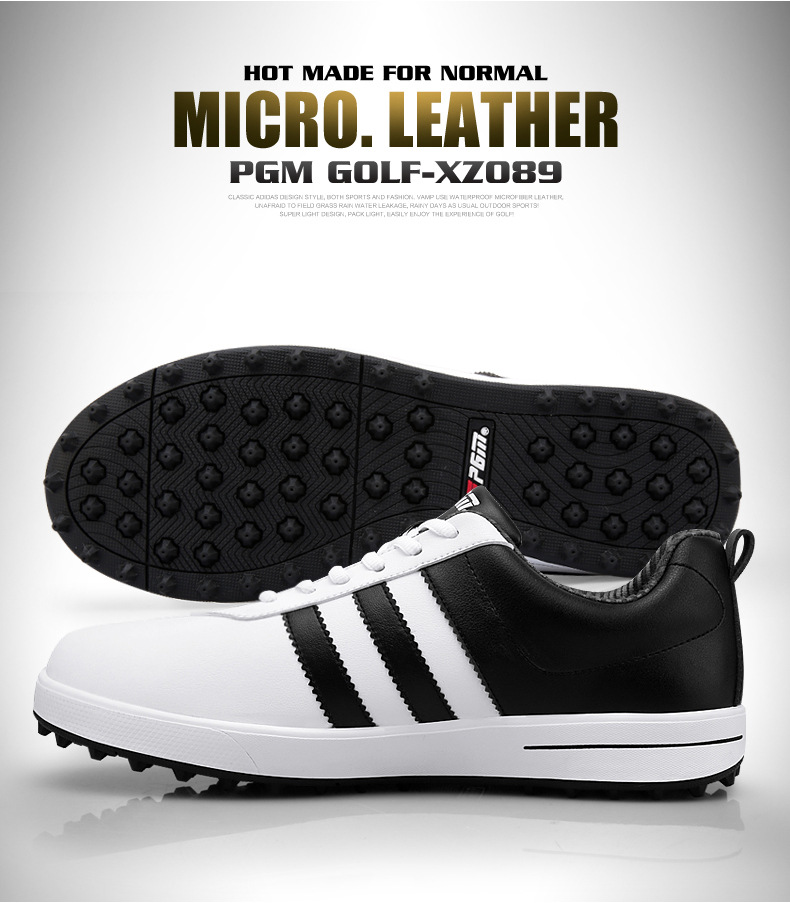 Giày golf nam chống nước không đinh thoáng khí PGM XZ089 — Trắng đen phối sọc, Trắng đen phối chi tiết 4