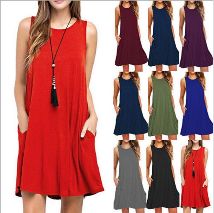 跨境2018热卖 亚马逊 ebay欧美爆款女装 夏季新款纯色背心连衣裙