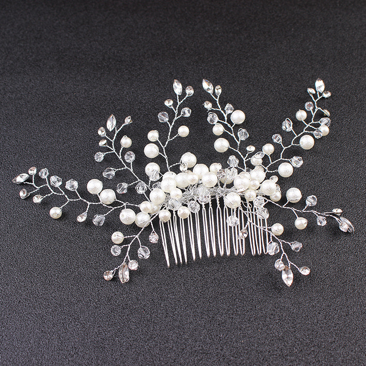 AliExpress European and American bridal hair accessories handmade comb imitation pearl rhinestone hair comb wedding dress accessories wholesale