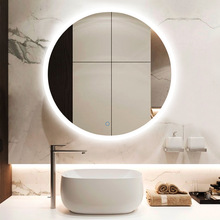 浴室鏡圓形簡約防霧智能鏡led燈壁掛衛生間歐式發光鏡子酒店工程