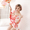 New sexy underwear pajamas sleepwear cherry Chiffon print kimono sexy uniform temptation photo set