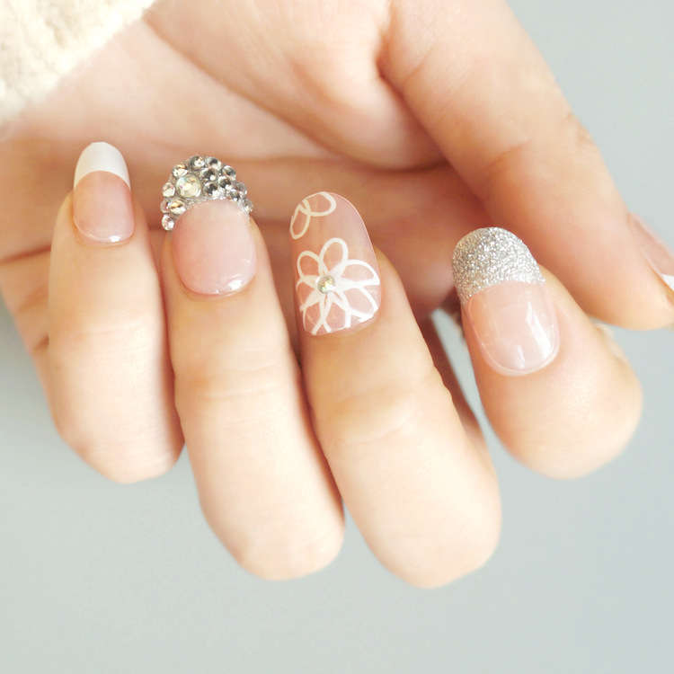 新款3D时尚镶钻新娘甲24片套装假指甲片美甲片背胶贴定做详情图2