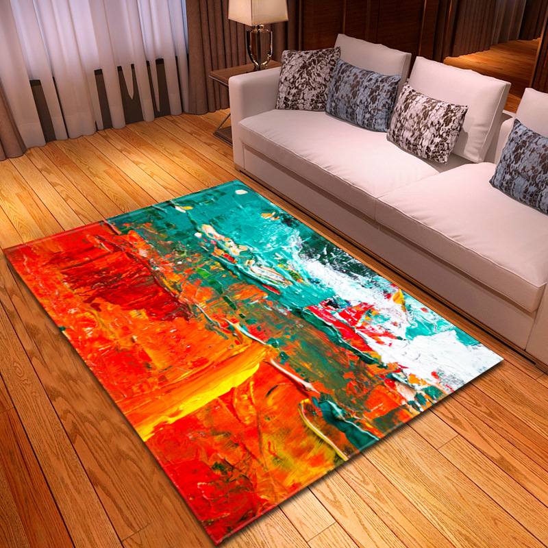 现代油画客厅地毯卧室餐厅地垫亚马逊货源一件代发图案尺寸定制