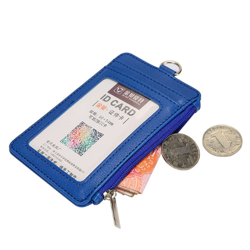 Factory-made PU work badge card holder with multi-card slots, multi-functional zipper badge key ring, extendable clip strap, new style