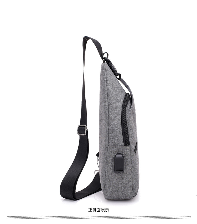 Solid-color men's USB chest bag, Oxford fabric outdoor sports bag, Korean-style casual single-shoulder crossbody small bag in stock for wholesale undefined