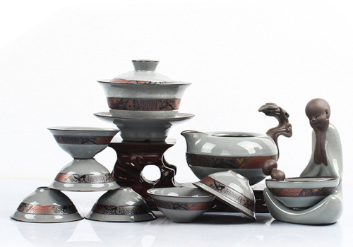 Ru Kiln Tea Set New Product Complete Kung Fu Tea Set Ge Kiln Open Piece Ru Kiln Dragon Bead Pot Purple Clay Tea Set Wholesale