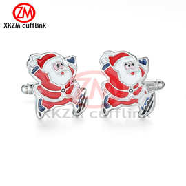 男士袖扣 圣诞老人袖扣  铜材质 法式衬衫袖钉 红色珐琅袖口