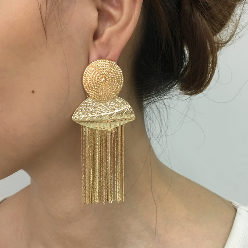 Retro Round Tassel Alloy Plating Women's Drop Earrings 1 Pair display picture 1