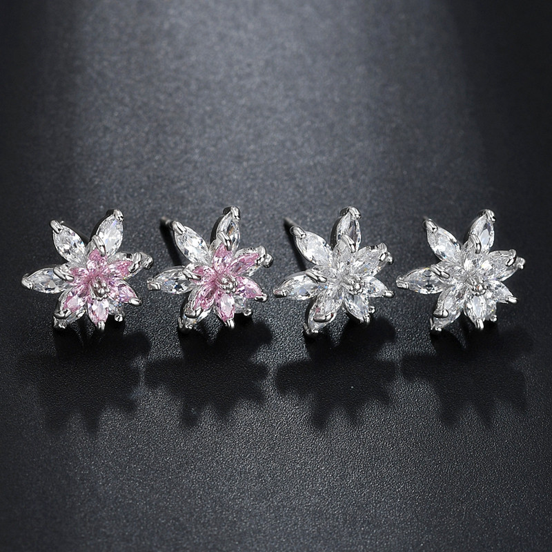 1 Pair Ig Style Sweet Flower Plating Inlay Copper Alloy Zircon Ear Studs display picture 1