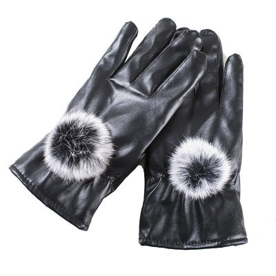 摩托车骑行防风真兔毛保暖加绒触摸屏江湖地摊网店赠品PU皮革手套