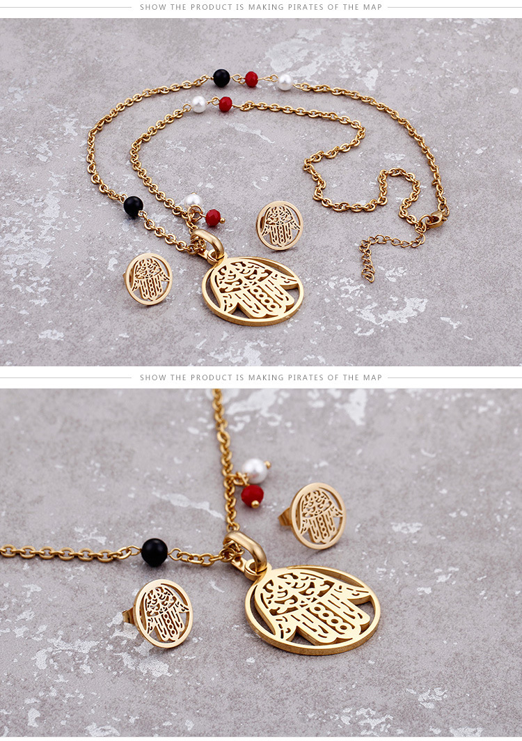 European and American New Set Titanium Steel Stainless Steel Palm round Womenu0027s Fashion Necklace