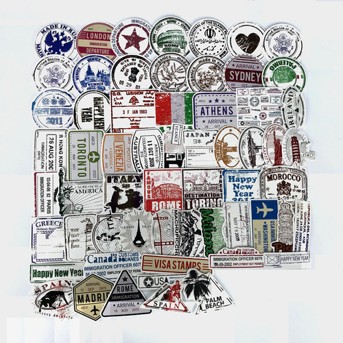 60 sheets/retro postmark stamp aviation sticker European and American style visa sticker sticker travel luggage sticker