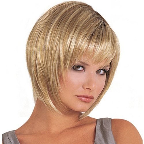 Cross-border foreign trade wigs for women European and American fashion women's short hair light blond side-parted short straight hair chemical fiber wig headgear