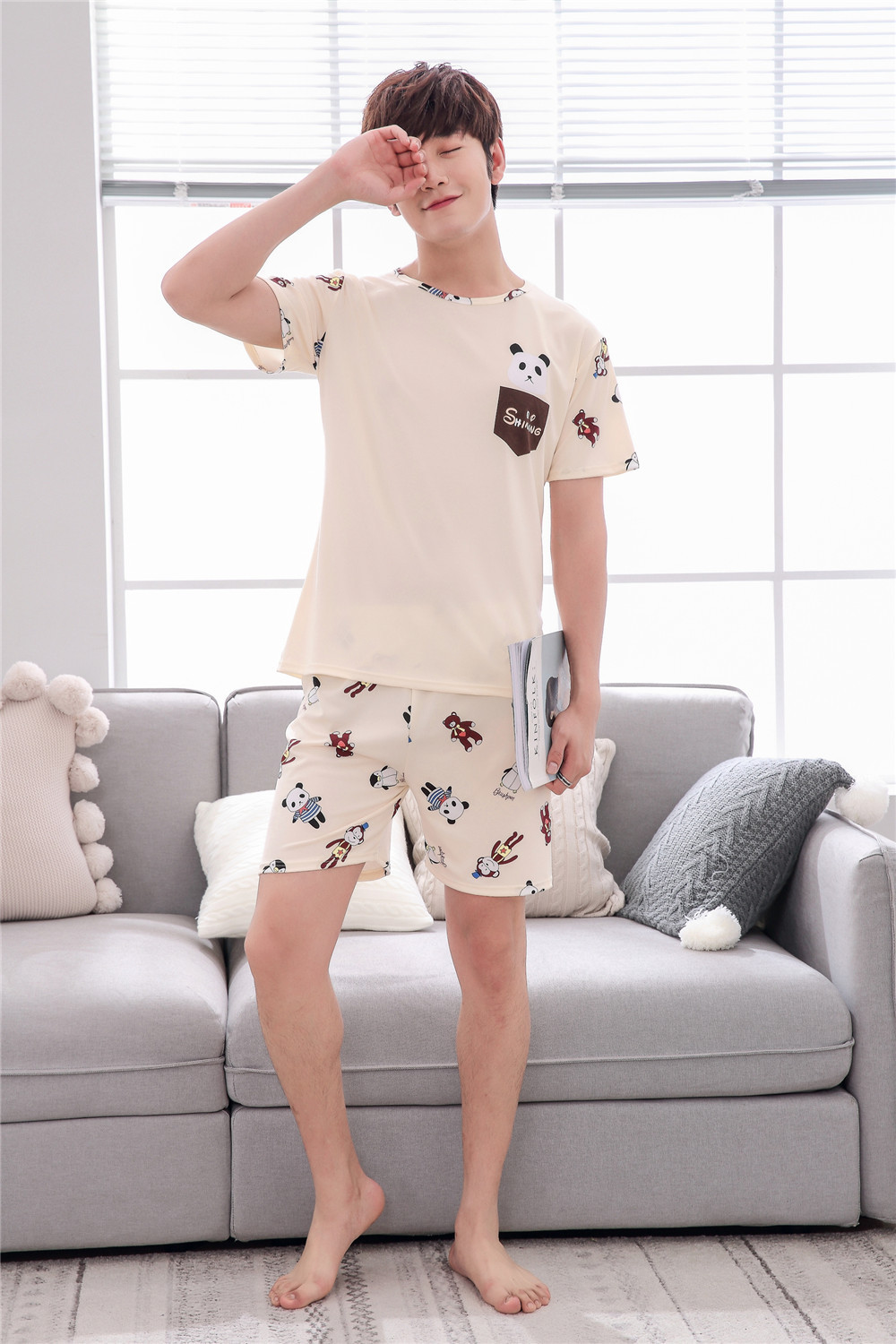 Cute Casual Style Short Sleeves Round Collar Polyester Lover’s Clothes Pajamas display picture 110