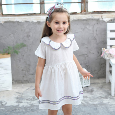 direct deal 2018 Spring and summer Korean Edition new pattern girl pure cotton Petal collar Rainbow Webbing Princess Dress On behalf of