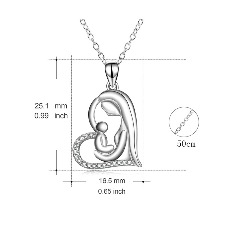 New Fashion Mother And Child Pendant Heart-shaped Clavicle Chain Silver Necklace Mother&#39;s Day Necklace Wholesale display picture 1